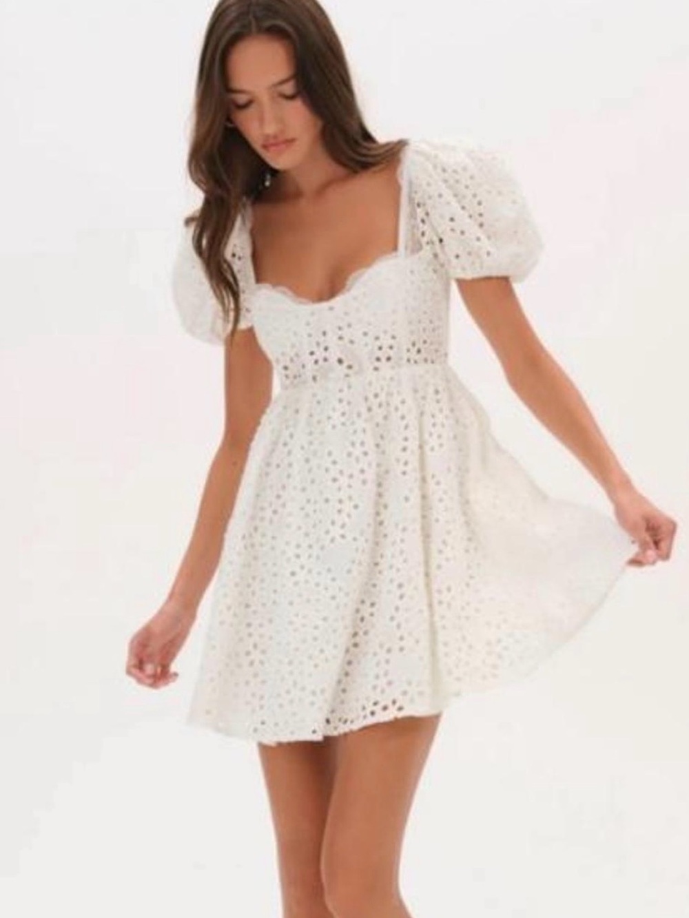 For love and Lemons White Eyelet Puff Sleeve Mini Dress